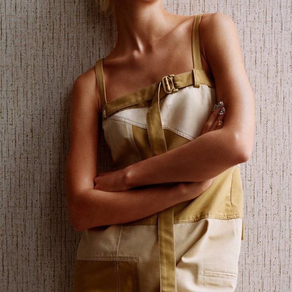 NWT PATCHWORK GABARDINE DENIM DRESS. - Picture 3 of 7